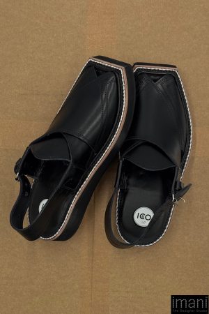 Preimium Leather Shiny Black Peshawari Kaptaan Chappal Kap-2501Shb 18 Kap2501J Imanistudio.com