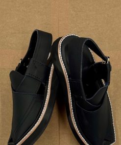 Hand Made Preimium Leather Matt- Black Peshawari Kaptaan Chappal Kap-2503Mb 14 Kap2503 Imanistudio.com