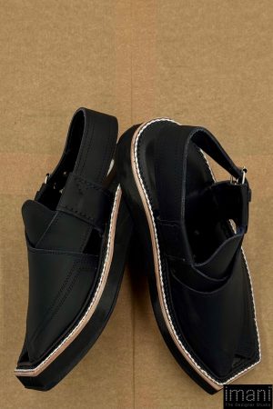 Hand Made Preimium Leather Matt- Black Peshawari Kaptaan Chappal Kap-2503Mb 14 Kap2503 Imanistudio.com