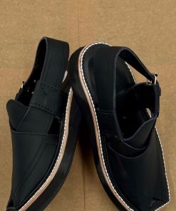 Hand Made Preimium Leather Matt- Black Peshawari Kaptaan Chappal Kap-2503Mb 15 Kap2503A Imanistudio.com