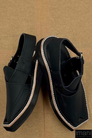 Hand Made Preimium Leather Matt- Black Peshawari Kaptaan Chappal Kap-2503Mb 15 Kap2503A Imanistudio.com