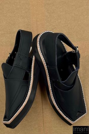 Hand Made Preimium Leather Matt- Black Peshawari Kaptaan Chappal Kap-2503Mb 17 Kap2503D Imanistudio.com
