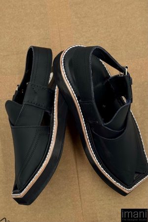 Hand Made Preimium Leather Matt- Black Peshawari Kaptaan Chappal Kap-2503Mb 18 Kap2503E Imanistudio.com