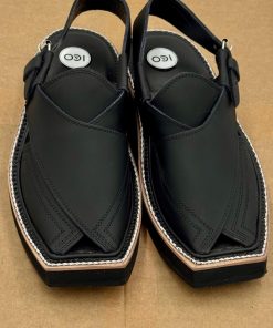 Hand Made Preimium Leather Matt- Black Peshawari Kaptaan Chappal KAP-2503MB