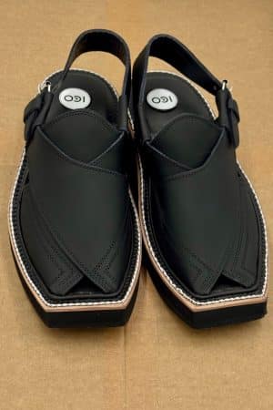 Hand Made Preimium Leather Matt- Black Peshawari Kaptaan Chappal KAP-2503MB