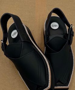 Hand Made Preimium Leather Matt- Black Peshawari Kaptaan Chappal Kap-2503Mb 19 Kap2503H Imanistudio.com