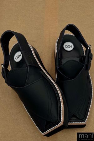 Hand Made Preimium Leather Matt- Black Peshawari Kaptaan Chappal Kap-2503Mb 19 Kap2503H Imanistudio.com