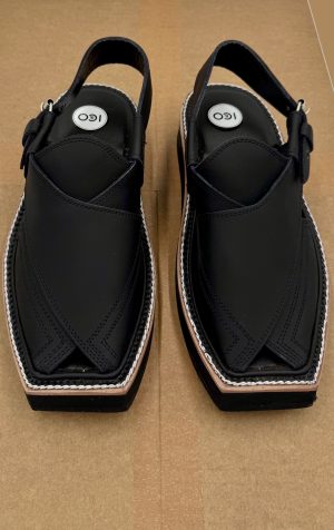 Hand Made Preimium Leather Matt- Black Peshawari Kaptaan Chappal Kap-2503Mb 22 Kap2503K Imanistudio.com