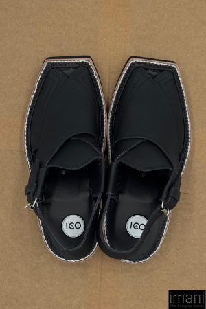 Hand Made Preimium Leather Matt- Black Peshawari Kaptaan Chappal Kap-2503Mb 23 Kap2503L Imanistudio.com