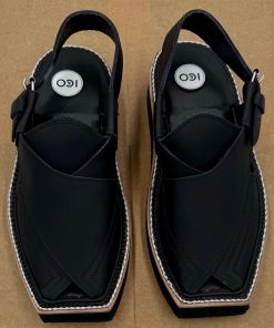 Hand Made Preimium Leather Matt- Black Peshawari Kaptaan Chappal Kap-2503Mb 24 Kap2503M Imanistudio.com
