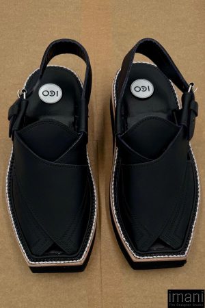 Hand Made Preimium Leather Matt- Black Peshawari Kaptaan Chappal Kap-2503Mb 24 Kap2503M Imanistudio.com