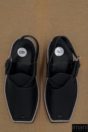 Hand Made Preimium Leather Matt- Black Peshawari Kaptaan Chappal Kap-2503Mb 25 Kap2503N Imanistudio.com