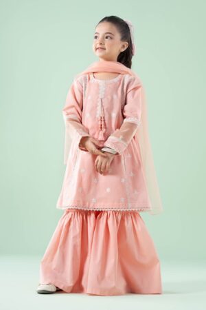 Mariab Kids Peachy Pink Embroidered Dobby Lawn Suit Mbkd-Ef2501Pp