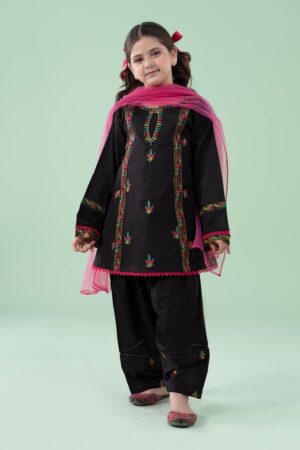 MariaB Kids Black Embroidered Dobby Lawn Suit MBKD-EA2505BD