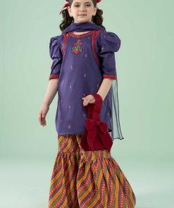 MariaB Kids Purple Embroidered Cotton Lawn Suit MBKD-EF2520PL