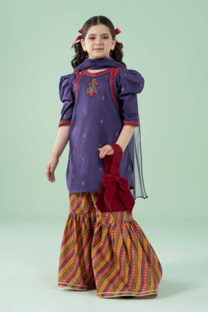 Mariab Kids Purple Embroidered Cotton Lawn Suit Mbkd-Ef2520Pl