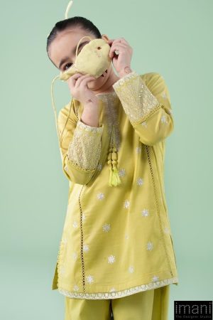 Mariab Kids Lime Green Embroidered Dobby Lawn Suit Mbkd-Ef2541Lg 12 Mkd Ea2541Greenb Imanistudio.com