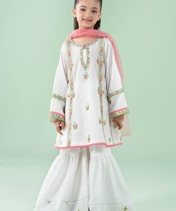 MariaB Kids White Embroidered Dobby Lawn Suit MBKD-EA2542WD