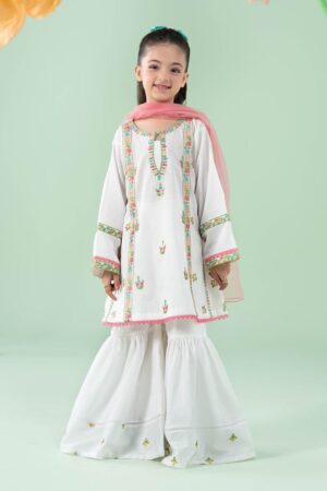Mariab Kids White Embroidered Dobby Lawn Suit Mbkd-Ea2542Wd
