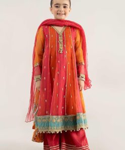MariaB Kids Orange Embroidered Organza Suit MBKS-EA2541OG