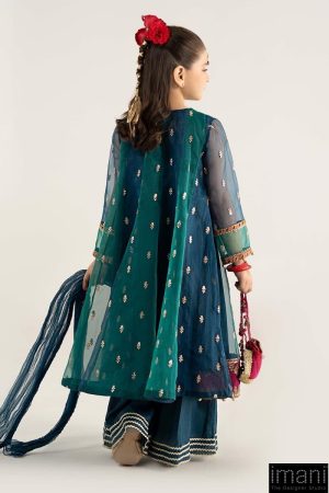 Mariab Kids Teal Embroidered Organza Suit Mbks-Ea2541Tb 14 Mks Ea2541Teal Imanistudio.com