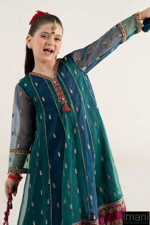 Mariab Kids Teal Embroidered Organza Suit Mbks-Ea2541Tb 10 Mks Ea2541Teala Imanistudio.com