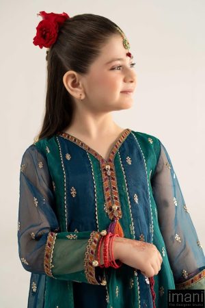 Mariab Kids Teal Embroidered Organza Suit Mbks-Ea2541Tb 12 Mks Ea2541Tealb Imanistudio.com