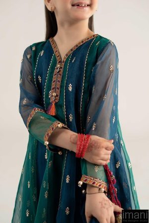 Mariab Kids Teal Embroidered Organza Suit Mbks-Ea2541Tb 11 Mks Ea2541Tealc Imanistudio.com