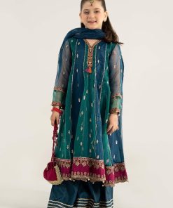 MariaB Kids Teal Embroidered Organza Suit MBKS-EA2541TB