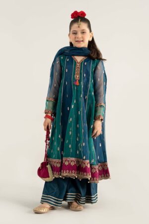 MariaB Kids Teal Embroidered Organza Suit MBKS-EA2541TB