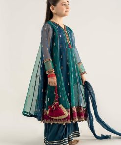Mariab Kids Teal Embroidered Organza Suit Mbks-Ea2541Tb 9 Mks Ea2541Tealf Imanistudio.com