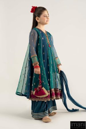 Mariab Kids Teal Embroidered Organza Suit Mbks-Ea2541Tb 9 Mks Ea2541Tealf Imanistudio.com