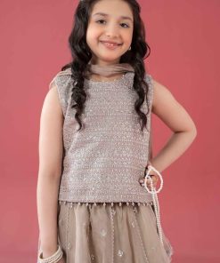 Mariab Kids Simply Taupe Embroidered Raw Silk &Amp; Organza Skirt Suit Mbks-Ef246St 9 Mks Ea2546Cloudymouseb Imanistudio.com