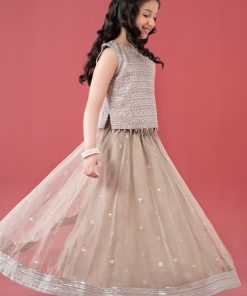 Mariab Kids Simply Taupe Embroidered Raw Silk &Amp; Organza Skirt Suit Mbks-Ef246St 7 Mks Ea2546Cloudymousee Imanistudio.com