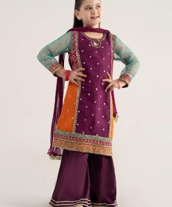 MariaB Kids Purple Embroidered Organza Suit MBKS-EF2547PL