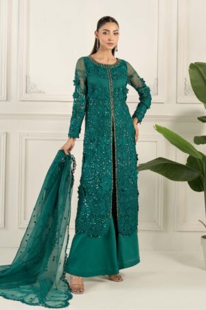 Luxury Formal Green Embroidered Organza Suit Mbsf-Ef2504Gn