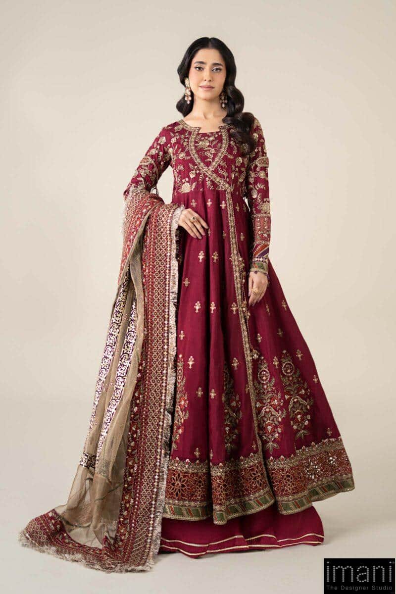 Luxury Formal Magenta Embroidered Raw Silk Suit Mbsf-Ef2527Mg