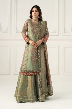 Luxury Formal Sea Green Embroidered Organza Suit Mbsf-Ef2528Sg