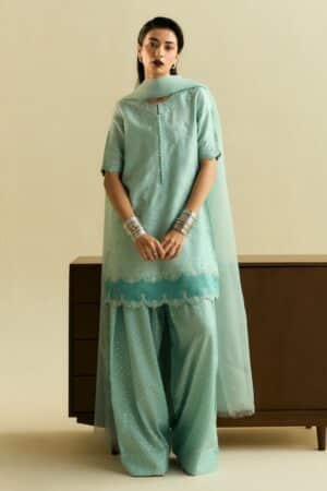3 Pcs Zara Shahjahan Aqua Breeze Premium Raw Silk Suit ZSZR-F0103AB