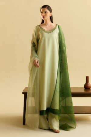 3 Pcs Zara Shahjahan Pistachio Green Premium Raw Silk Suit ZSZR-F0104PG