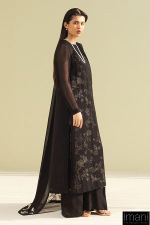 3 Pcs Zara Shahjahan Black Premium Chiffon Georgette Suit Zszr-F0107Bb 7 Zr25F0107B Imanistudio.com