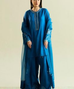 3Pcs Zara Shahjahan Cobalt Blue Premium Raw Silk Suit ZSZR-F0213CB