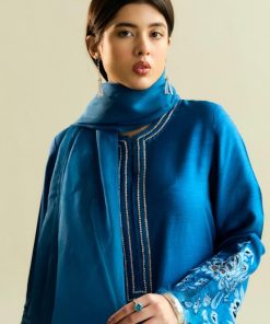 3Pcs Zara Shahjahan Cobalt Blue Premium Raw Silk Suit Zszr-F0213Cb 7 Zr25F0213B Imanistudio.com