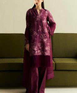 3Pcs Zara Shahjahan Plum Medium Raw Silk Suit ZSZR-F0215PM