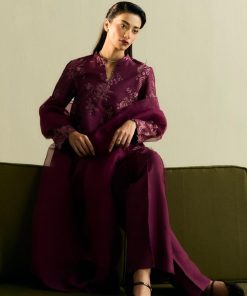 3Pcs Zara Shahjahan Plum Medium Raw Silk Suit Zszr-F0215Pm 5 Zr25F0215A Imanistudio.com