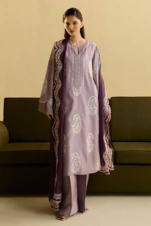 3Pcs Zara Shahjahan Lilac Premium Raw Silk Suit Zszr-F0218Lc