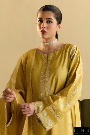 3Pcs Zara Shahjahan Yellow Medium Raw Silk Suit Zszr-F0221Yw 7 Zr25F0221A Imanistudio.com