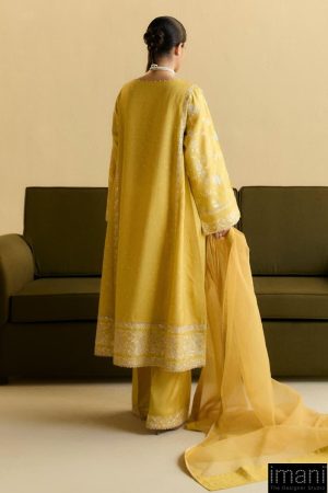 3Pcs Zara Shahjahan Yellow Medium Raw Silk Suit Zszr-F0221Yw 9 Zr25F0221C Imanistudio.com
