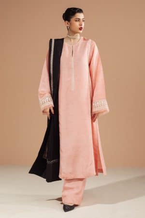 3Pcs Zara Shahjahan Chai Pink Medium Raw Silk Suit Zszr-F0226Cp