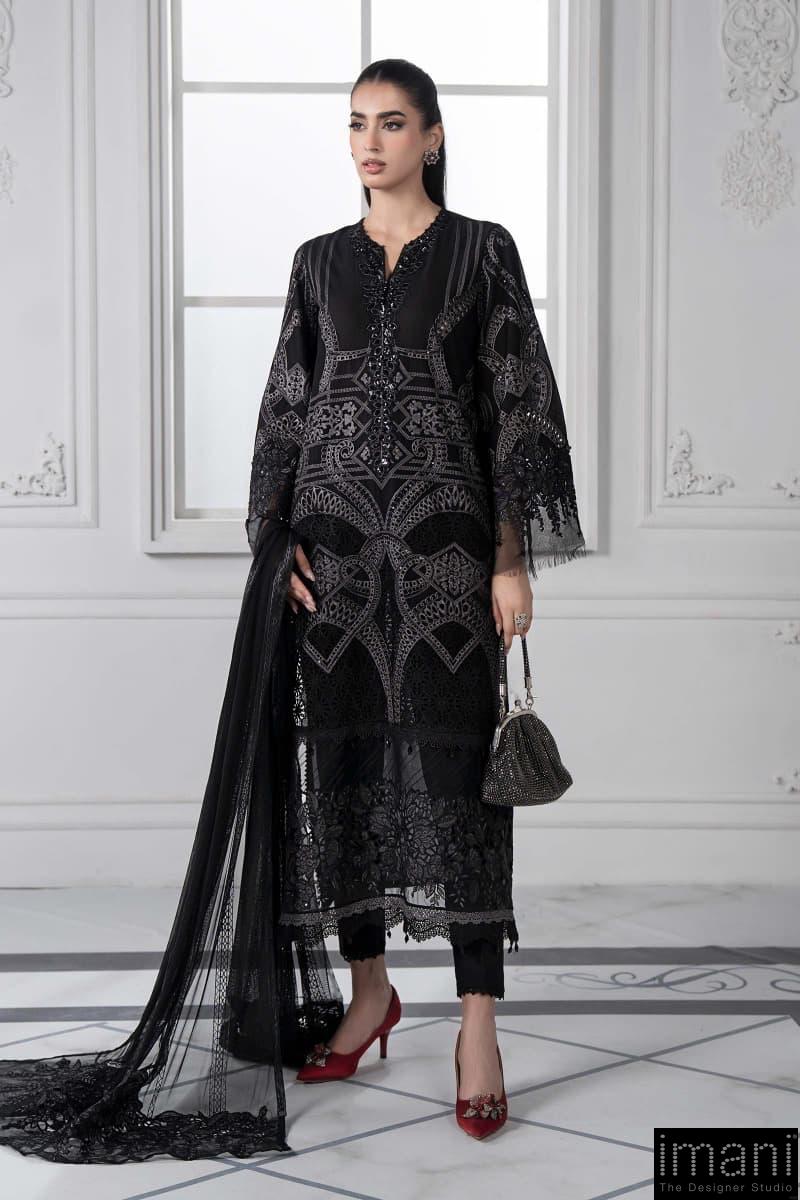 maria b black embroidered dress Black Embroidered Lehenga: Maria B Designer Indian Wedding Dress